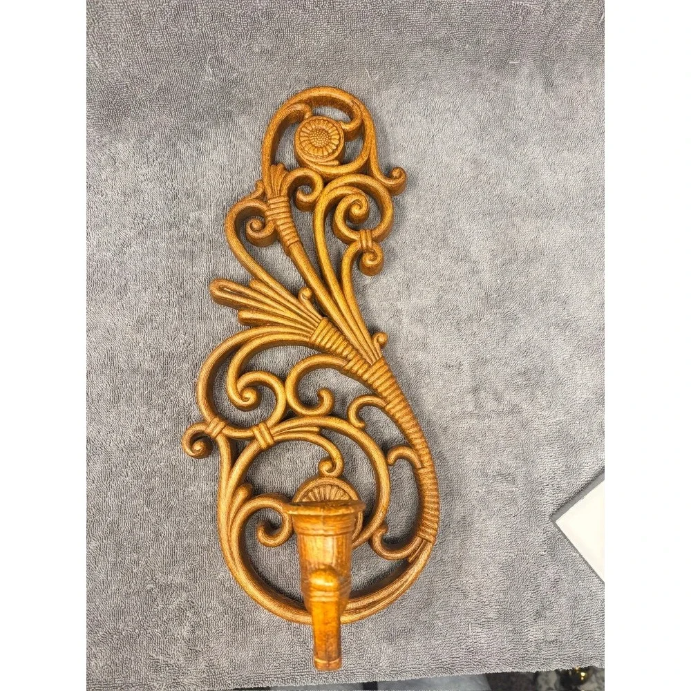 Vintage Syroco 3312 Faux Wood Wall Sconce Candle Holder 15.5